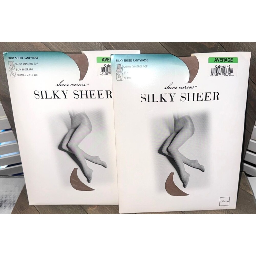 2 Pairs Pantyhose Vtg Sheer Caress Average JC Penney Oatmeal Control Top Silky